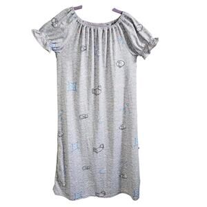 Handmade With Love Nightdown Long Dress Gray Sleepy Print Moon Cat Girls 6X